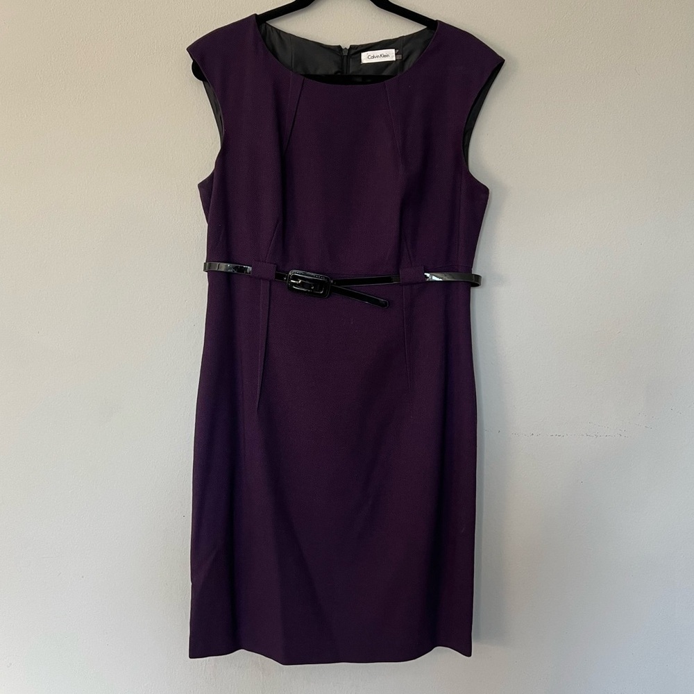 Calvin Klein Belted Purple Dress